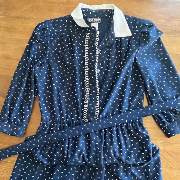 Tabby of California | Vintage Career Dress Blue Women’s Size 6 with Rose Pattern - Picture 2 of 10